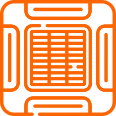 Orange square with rounded corners containing horizontal and vertical lines, resembling a stylized microchip or circuit design, on a transparent background.